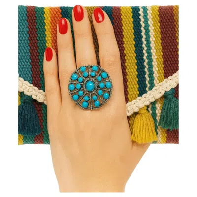 Pre-owned Bochic “orient” Diamond & Turquoise Retro Ring Set In 18k Gold & Silver In Multi