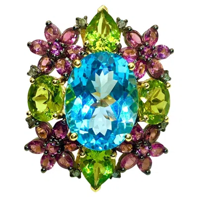 Pre-owned Bochic “orient” Diamond, Peridot, Amethyst & Blue Topaz Ring Set 18k & Silver In Purple