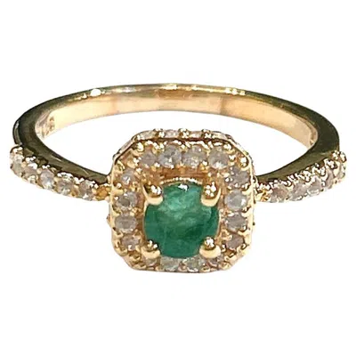 Pre-owned Bochic Orient Emerald & Diamond Solitaire Ring In 18k Gold & Silver In Green