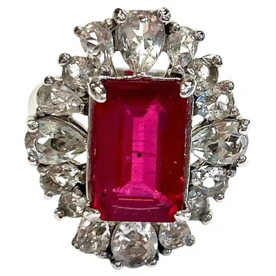 Pre-owned Bochic “orient” Emerald Cut Ruby & White Topaz Ring Set In 18k Gold & Silver