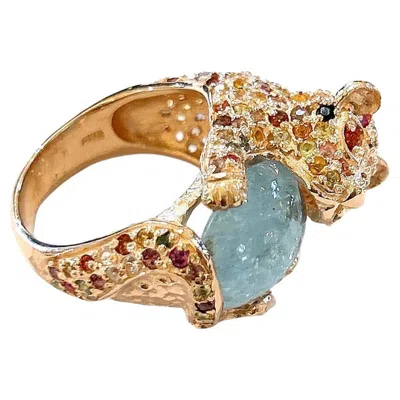 Pre-owned Bochic “orient” Fancy Color Sapphires & Aquamarine Ring Set 18k Gold & Silver In Multi