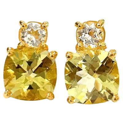 Pre-owned Bochic “orient” Lemon Topaz & White Topaz Earrings Set In 18k Gold & Silver