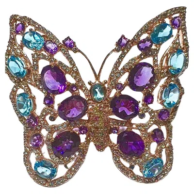 Pre-owned Bochic “orient” Multi Amethyst & Topaz Brooch/ Pendent Or Ring Set In 18k & Sil In Purple