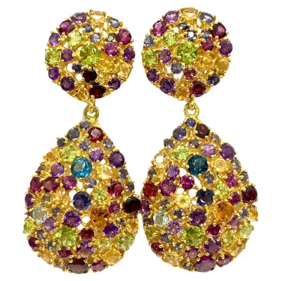 Pre-owned Bochic “orient” Multi Color, Citrine & Amethyst Earrings Set 18k Gold & Silver In Purple