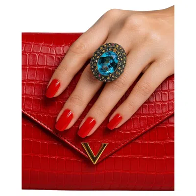 Pre-owned Bochic “orient” Multi Sapphire & Blue Topaz Ring Set In 18k Gold & Silver