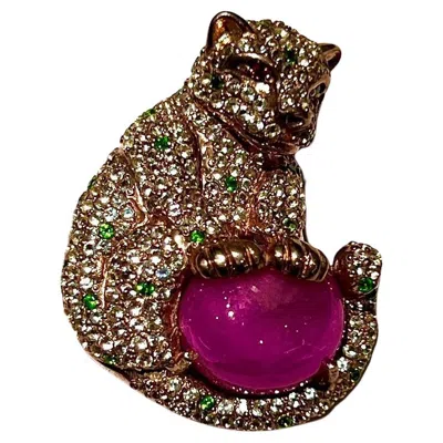Pre-owned Bochic “orient” Multi Sapphire & Center Ruby Brooch Or Pendent Set In 18k Gold & In Blue