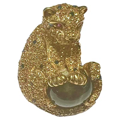 Pre-owned Bochic “orient” Multi Sapphire & Green Calcite Brooch Or Pendent - 18k Gold & Si