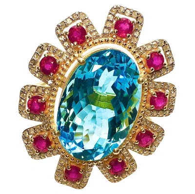 Pre-owned Bochic “orient” Natural African Ruby, Blue Topaz & Diamond Ring Set 18k Gold &