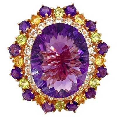 Pre-owned Bochic “orient” Natural Amethyst & Peridot Ring Set In 18k Gold & Silver In Purple