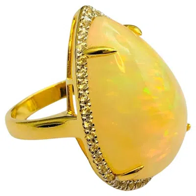 Pre-owned Bochic “orient” Natural Diamond & Fire Opal Ring Set In 18k Gold & Silver In Multi