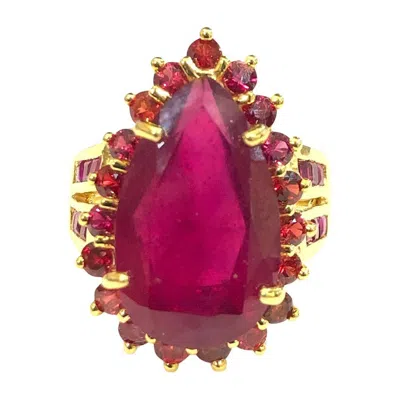 Pre-owned Bochic “orient” Natural Multi Ruby Vintgae Cocktail Ring Set In 18k Gold &silver