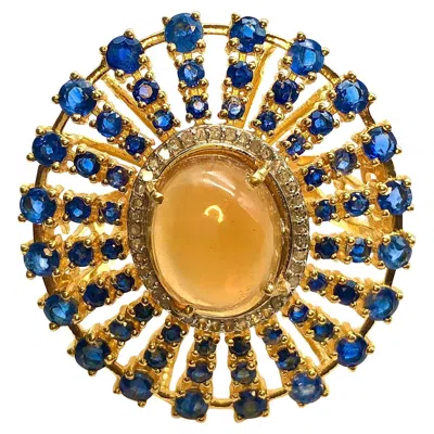 Pre-owned Bochic “orient” Natural Opal, Kyanite & Diamond Ring Set In 18k & Silver In Multi