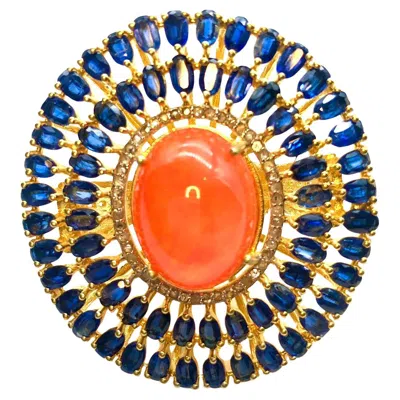 Pre-owned Bochic “orient” Natural Orange Opal, Kyanite & Diamond Ring Set In 18k & Silver