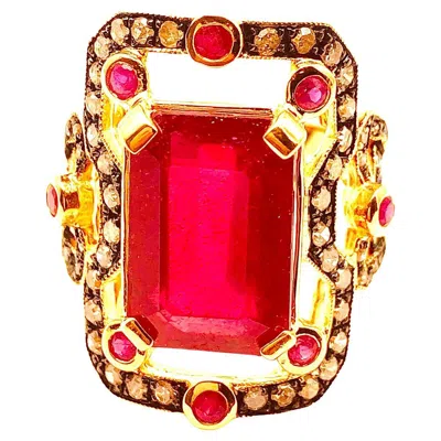 Pre-owned Bochic “orient” Natural Ruby & Natural Diamond Ring Set In 18 K Gold & Silver In Multi