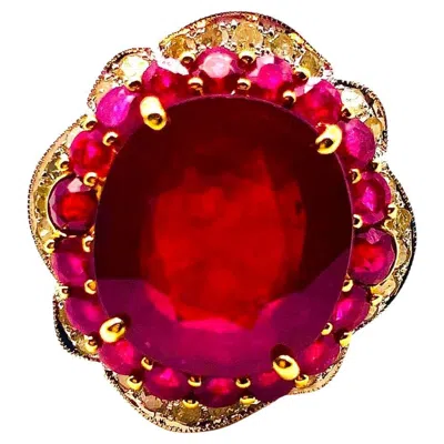 Pre-owned Bochic “orient” Natural Ruby & Natural Diamond Ring Set In 18 K Gold & Silver In Multi
