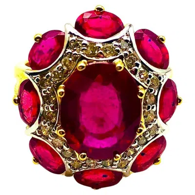 Pre-owned Bochic “orient” Natural Ruby & Natural Diamond Ring Set In 18k Gold & Silver In Multi