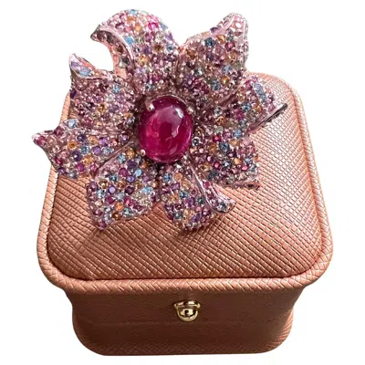 Pre-owned Bochic “orient” Natural Ruby & Natural Multi Gem Ring Set In 18k Gold & Silver