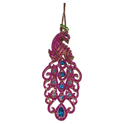 Pre-owned Bochic “orient” Natural Ruby & Sapphire Peacock Brooch/pendant 18k Gold&silver In Blue
