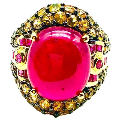 Pre-owned Bochic “orient” Natural Ruby & Yellow Sapphire Ring Set In 18 K Gold & Silver