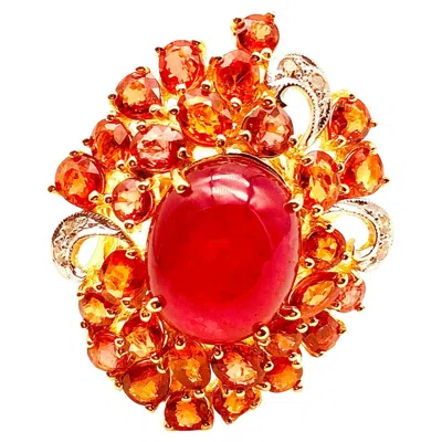 Pre-owned Bochic “orient” Natural Ruby, Diamond & Sapphire Ring Set 18k Gold & Silver In Blue