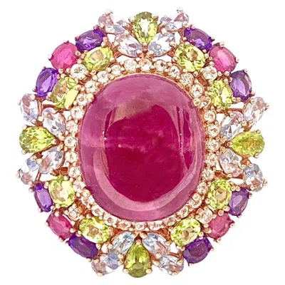 Pre-owned Bochic “orient” Natural Ruby, Peridot & Amethyst Ring Set In 18 K Gold & Silver In Purple