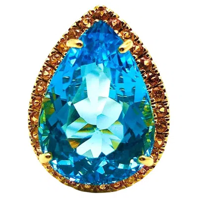 Pre-owned Bochic “orient” Natural Swiss Blue Topaz & Sapphire Set In 18k Gold & Silver