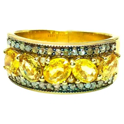 Pre-owned Bochic “orient” Natural Yellow Sapphire & Diamond Ring Set In 18k Gold & Silver