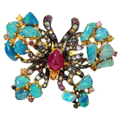 Pre-owned Bochic “orient” Opal, Multi Sapphires & Ruby Ring Set In 18k Gold & Silver