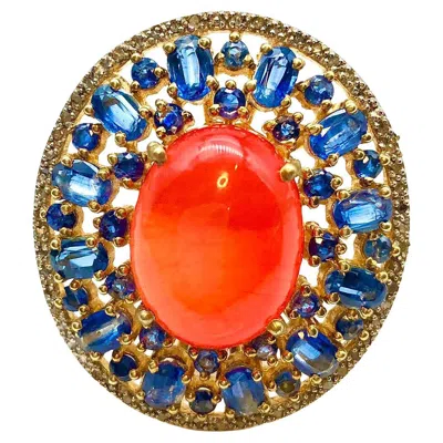 Pre-owned Bochic “orient” Orange Opal, Kyanite & Diamond Ring Set In 18k Gold & Silver
