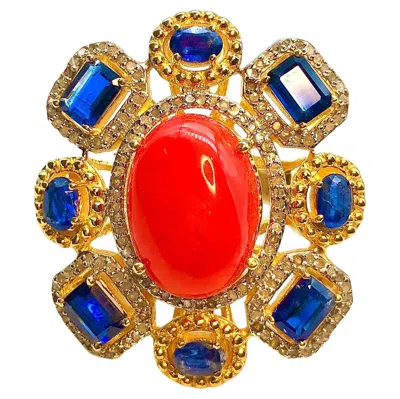 Pre-owned Bochic “orient” Orange Opal, Kyanite & Diamond Ring Set In 18k Gold & Silver