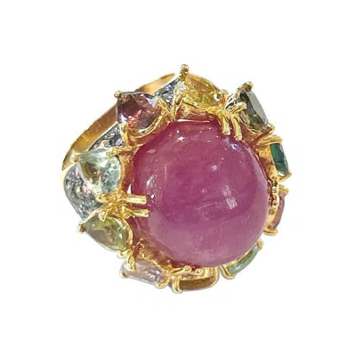 Pre-owned Bochic “orient” Red Ruby & Multi Color Sapphires Ring Set In 18k Gold & Silver
