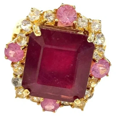 Pre-owned Bochic “orient” Red Ruby & Multi Sapphire Cocktail Ring Set 18k Gold & Silver
