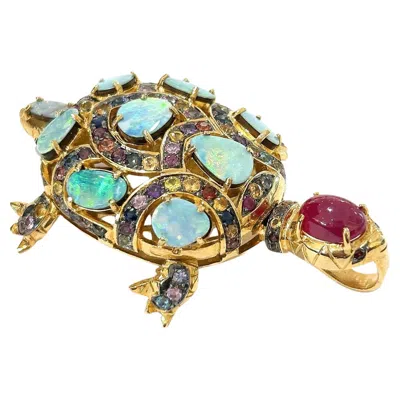 Pre-owned Bochic “orient” Retro Multi Sapphires & Opal Brooch Set In 18k Gold & Silver