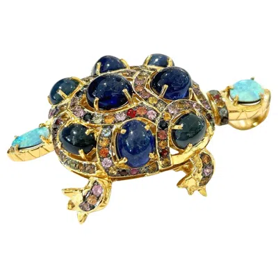 Pre-owned Bochic “orient” Retro Multi Sapphires & Opal Brooch Set In 18k Gold & Silver