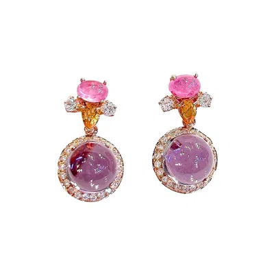 Pre-owned Bochic “orient” Retro Ruby, Sapphire & Amethyst Earrings Set 18k Gold & Silver In Purple