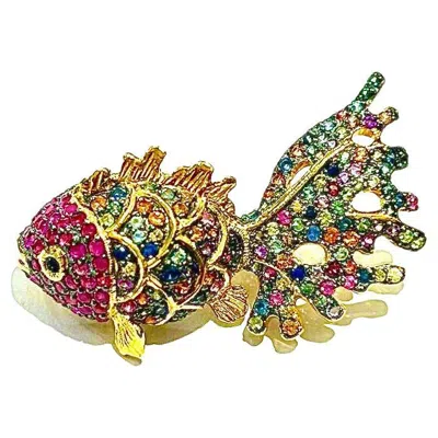 Pre-owned Bochic “orient” Ruby & Sapphire Brooch Or Pendent Set In 18k Gold & Silver In Blue