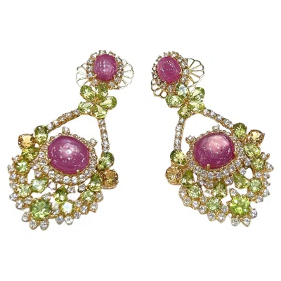 Pre-owned Bochic “orient” Ruby, Citrin & Peridot Earrings Set In 18k Gold & Silver In Multi