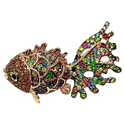 Pre-owned Bochic “orient” Ruby, Emerald & Sapphire Brooch Or Pendent Set In 18k Gold & Sil In Green