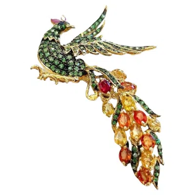 Pre-owned Bochic “orient” Ruby, Multi Sapphires & Tsavorite Brooch Set 18k Gold & Silver