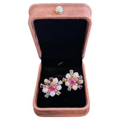 Pre-owned Bochic “orient” Ruby, Sapphire & Multi Gem Earrings Set 18k Gold & Silver In Blue
