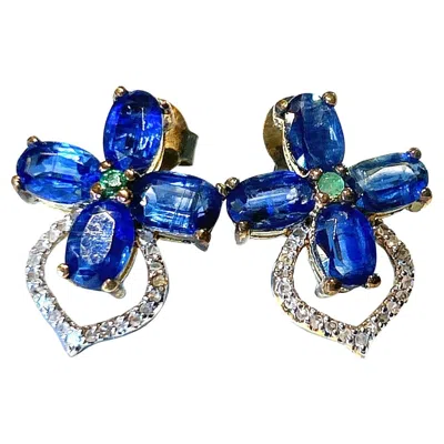 Pre-owned Bochic “orient” Sapphire, Tanzanite & Emerald Earrings Set 18k Gold&silver In Green