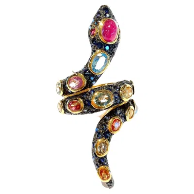 Pre-owned Bochic “orient” Serpent Fancy Sapphire And Ruby Ring In Blue
