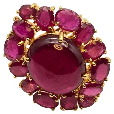 Pre-owned Bochic “orient” Vintage 50 Carat Natural Multi Ruby Ring Set 18k Gold &silver