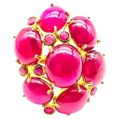 Pre-owned Bochic “orient” Vintage African Multi Ruby Ring Set In 18k Yellow Gold & Silver