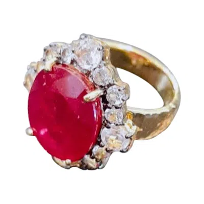 Pre-owned Bochic “orient” Vintage African Ruby & White Topaz Ring Set In 18k Gold & Silver