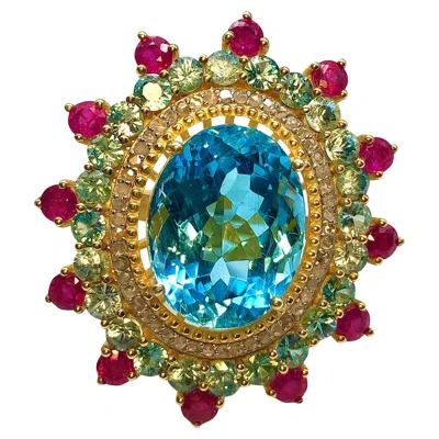 Pre-owned Bochic “orient” Vintage African Ruby, Emerald, Blue Topaz & Diamond Ring