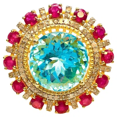 Pre-owned Bochic “orient” Vintage African Ruby, Topaz & Diamond Ring Set In 18k Gold & Sil In Multi