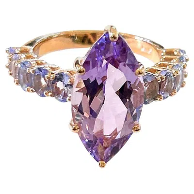 Pre-owned Bochic “orient” Vintage Amethyst & Lilac Tanzanite Ring Set 18k Gold & Silver In Purple