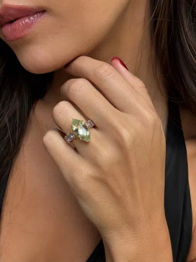 Pre-owned Bochic �orient� Vintage Amethyst & Lilac Tanzanite Ring Set In 18k Gold & Silver In Purple