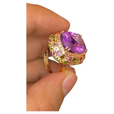 Pre-owned Bochic “orient” Vintage Amethyst & Multi Sapphire Ring Set In 18k Solid Gold In Purple